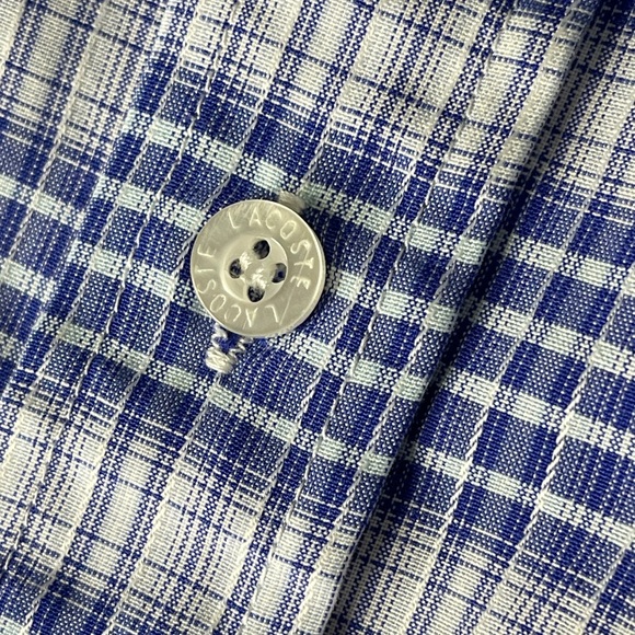 Lacoste Blue White Plaid Button Up Size Medium 40 Windowpane Woven Men’s Logo - Picture 4 of 9